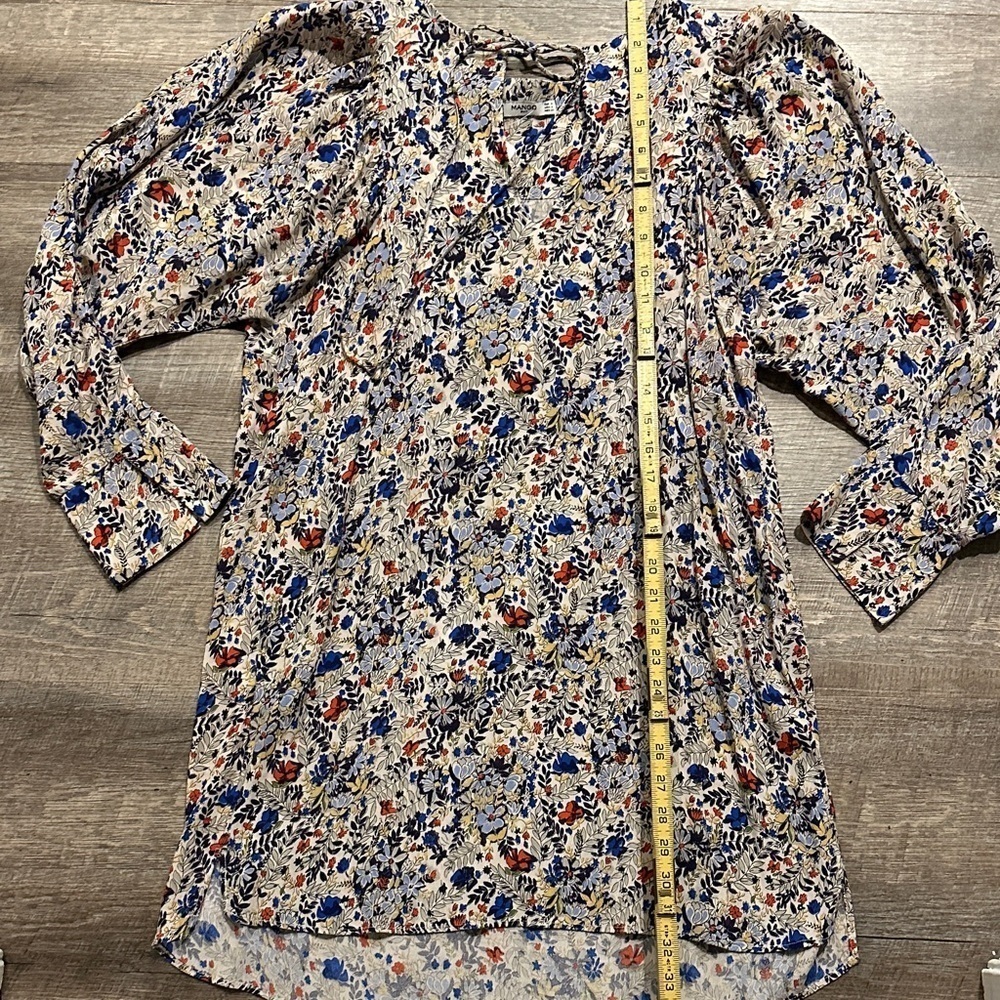 Mango Multicolor Floral Long Sleeve boho mini Dress Size 4 - Picture 12 of 12